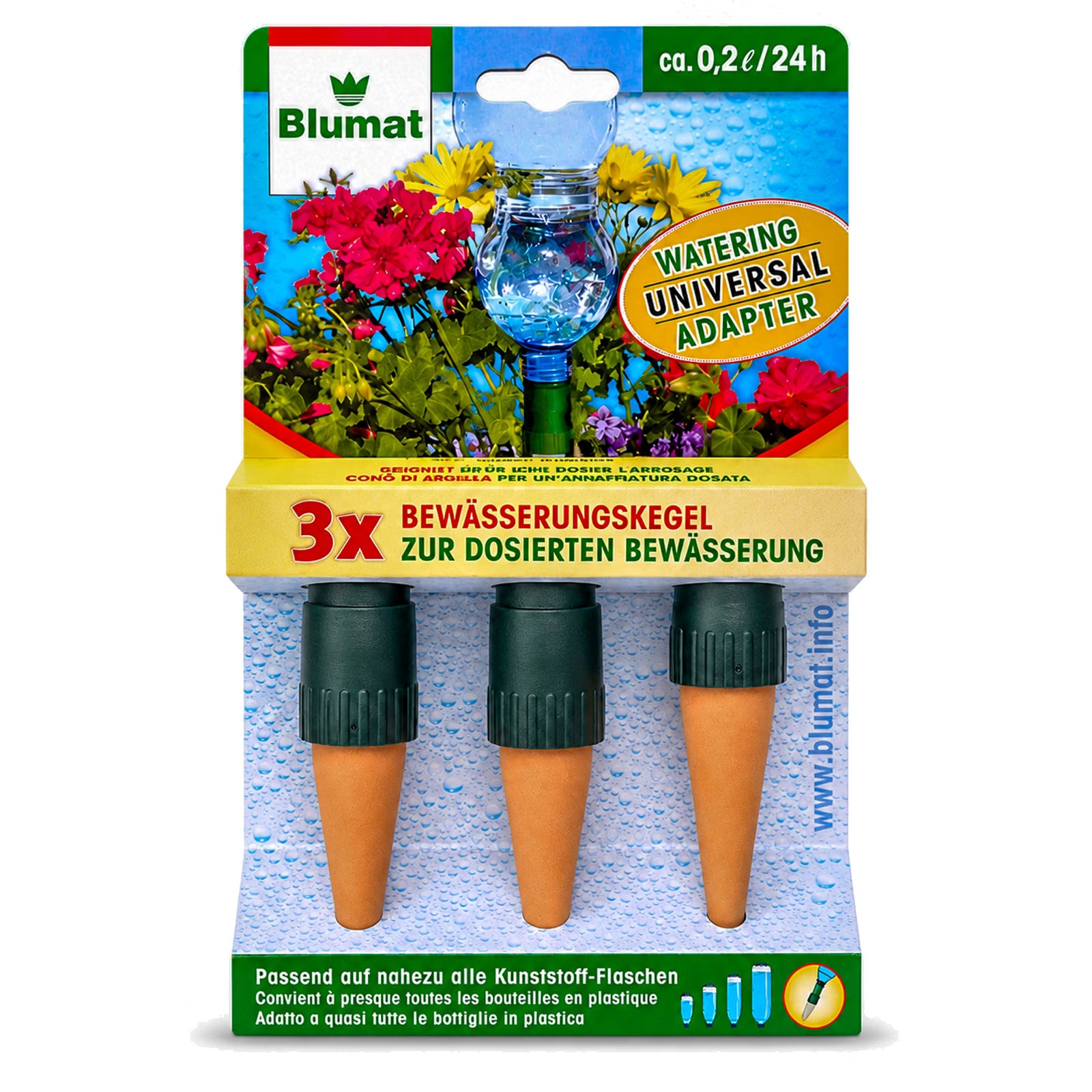 Bewässerungskegel PET Flaschenadapter - 0,2ml/ Tage - 3er Set